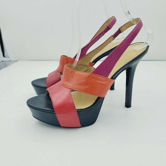 Nine West Shoes - Nine West Leather Tri-Color Fairgame Open Toe Slingback Pumps Size 8.5